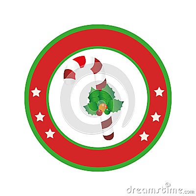 Color circular frame with christmas candy cane Vector Illustration