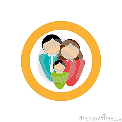 Color circular frame with family in half body faceless Vector Illustration