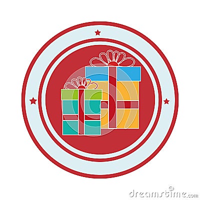 Color circular frame with gift box Vector Illustration