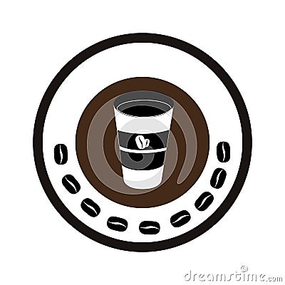 Color circular frame with glass of cappuccino Vector Illustration