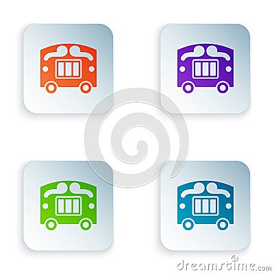 Color Circus wagon icon isolated on white background. Circus trailer, wagon wheel. Set colorful icons in square buttons Vector Illustration