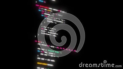 Color code programmer runs on screen monitor 3d Stock Photo