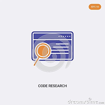 2 color Code research concept vector icon. isolated two color Code research vector sign symbol designed with blue and orange Vector Illustration