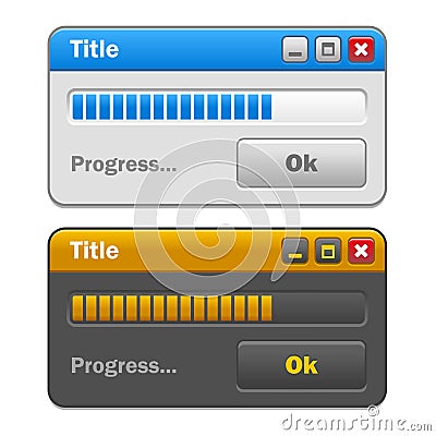 Color Computer Windows Set with Loading Progress Vector Illustration