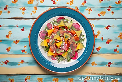 color contrast, beet salad on azure ceramic plate Stock Photo