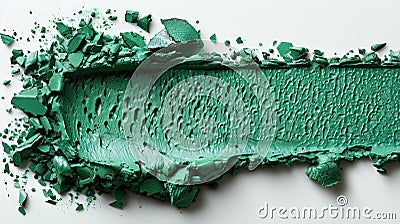 The color corrector stroke is isolated on white. A sample of green color correcting concealer cream smudging on a white Stock Photo