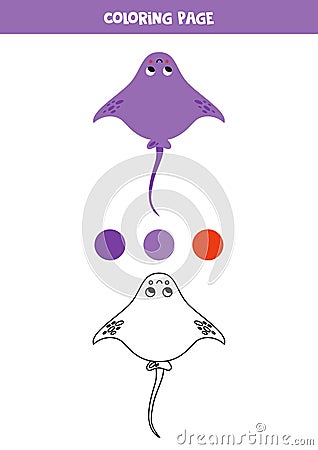 Color cute cartoon purple stingray. Worksheet for kids Vector Illustration