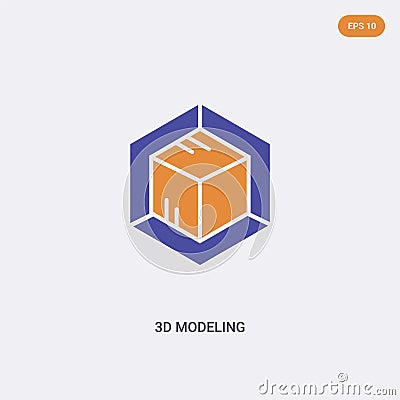 2 color 3D Modeling concept vector icon. isolated two color 3D Modeling vector sign symbol designed with blue and orange colors Vector Illustration