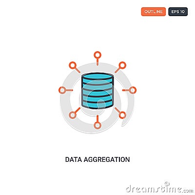 2 color data aggregation concept line vector icon. isolated two colored data aggregation outline icon with blue and red colors can Vector Illustration