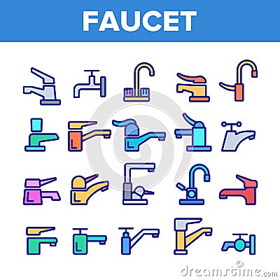 Color Different Faucet Sign Icons Set Vector Vector Illustration
