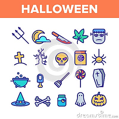 Color Different Halloween Icons Set Vector Vector Illustration