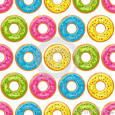 Color donut pattern. Glazed donuts background. Vector illustration Vector Illustration