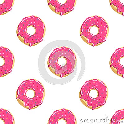 Color donut seamless pattern Glazed donuts background Vector illustration Cartoon Illustration