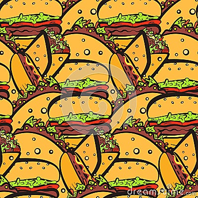 Seamless pattern with chaotic fastfood symbols Stock Photo