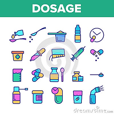 Color Dosage, Dosing Drugs Vector Linear Icons Set Vector Illustration