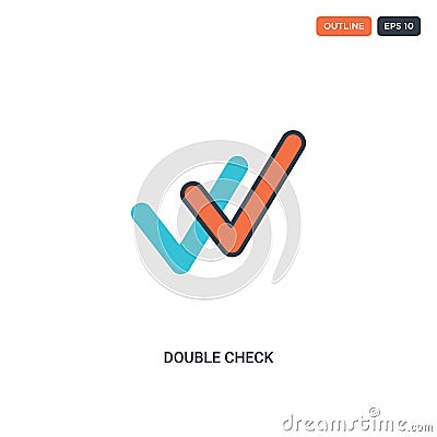 2 color double check concept line vector icon. isolated two colored double check outline icon with blue and red colors can be use Vector Illustration
