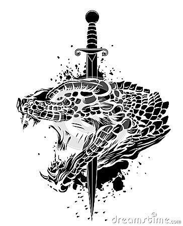 Color dragon sword logo vector illustration design Vector Illustration
