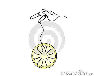 Color drawing line lemon with hand on the white Stock Photo