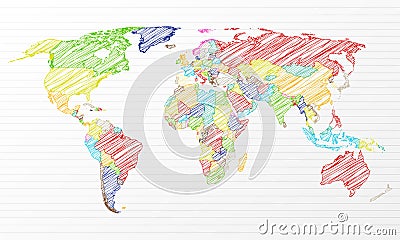 Color drawing political world map Vector Illustration