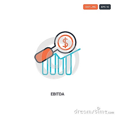 2 color Ebitda concept line vector icon. isolated two colored Ebitda outline icon with blue and red colors can be use for web, Vector Illustration