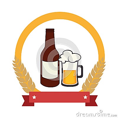 Color emblem with beer bottle Vector Illustration