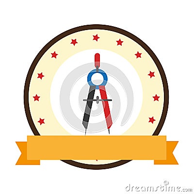 Color emblem of compass with pencil Vector Illustration