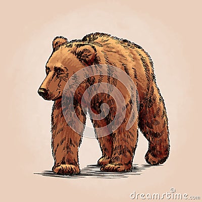 Color engrave isolated grizzly bear Stock Photo