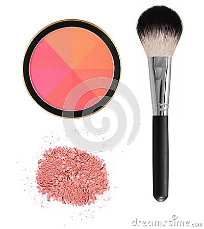 8 color face blush with brush isolated on white Stock Photo