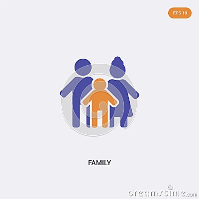 2 color Family concept vector icon. isolated two color Family vector sign symbol designed with blue and orange colors can be use Vector Illustration