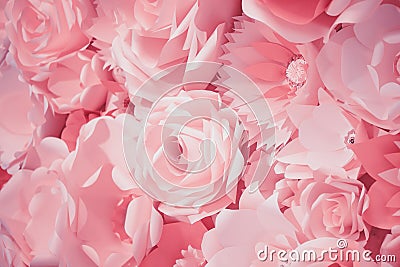 Color filter effect in pink of a 3D paper flower wall, decor idea or backdrop for weddings, baby shower, birthday or tea parties Stock Photo