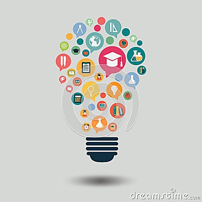 Color Flat Circles Icons in a Bulb Shape Stock Photo