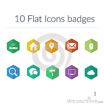 Color flat icons hexagon badges vector illustration, abstract elements sheet one Vector Illustration