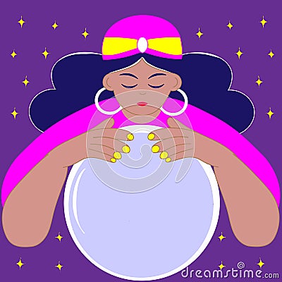 Color, flat illustration of a fortune teller or clairvoyant Vector Illustration