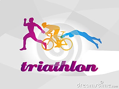 Color flat logo triathlon. Vector figures triathletes Vector Illustration