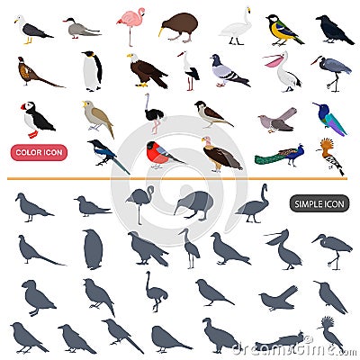 Color flat and simple birds icons set Stock Photo