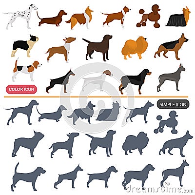 Color flat and simple dogs breeds icons set Stock Photo