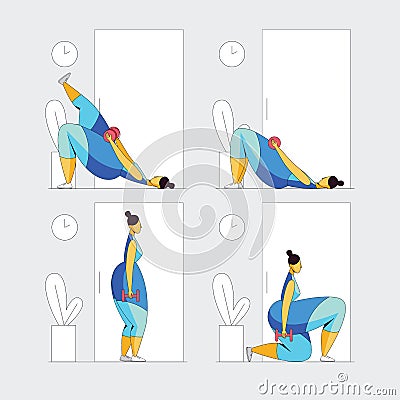 Color flat style illustration of a girl exercising. Cartoon Illustration