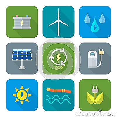 Color flat style recycle ecology energy icons Vector Illustration