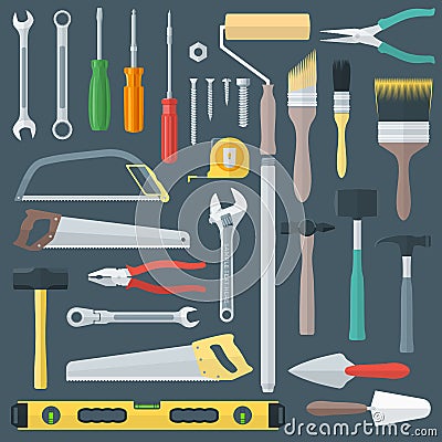 Color flat style various house remodel instruments set Vector Illustration