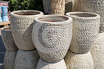 Color Flower Pots, New Ceramic Pottery, Various Clay Handicraft, Garden Vase, Decorative Flower Pots Stock Photo