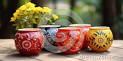 Color Flower Pots, New Ceramic Pottery, Various Clay Handicraft, Garden Vase, Decorative Flower Pots Stock Photo