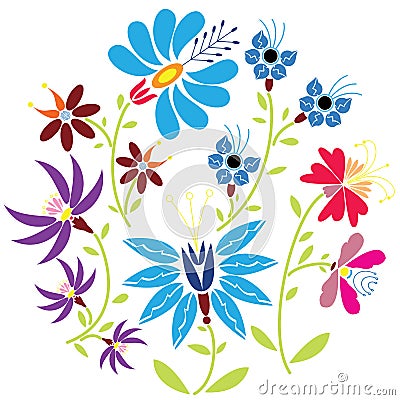 Color Folk Floral pattern in circle on white background Vector Illustration