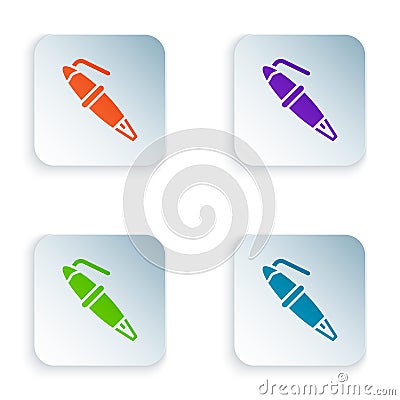 Color Fountain pen nib icon isolated on white background. Pen tool sign. Set colorful icons in square buttons. Vector Vector Illustration