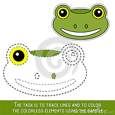 Color Frog Face. Restore dashed lines. Color the picture elements. Page to be color fragments Vector Illustration