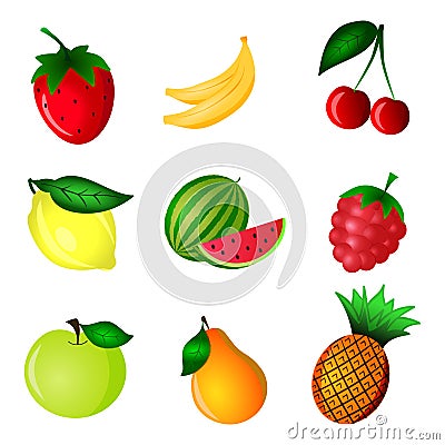 Color fruit set. Vector Illustration