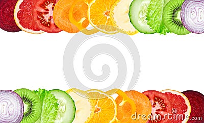 Color fruit and vegetable slices Stock Photo