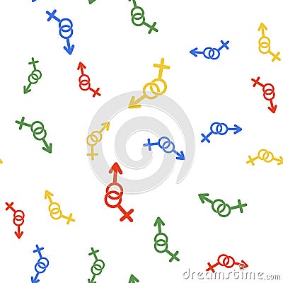 Color Gender icon isolated seamless pattern on white background. Symbols of men and women. Sex symbol. Vector Vector Illustration