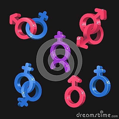 Color Gender Sign 3d Icon Set Isometric View. Vector Vector Illustration