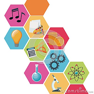 Color geometric abstract figures with icons academic knowledge Vector Illustration