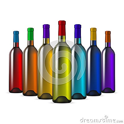 Color Glass Wine Bottles Vector Illustration